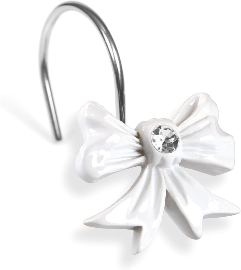 Popkozzi White Bow Shower Curtain Hooks: Elegant Bow Knot Shaped Rustproof Stainless Steel Rings for Girls, Bridal, and Classic Bathroom Décor – Decorative Accessories for Farmhouse, Minimalist Bathrooms - Image 1